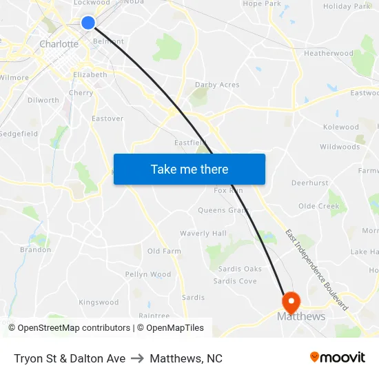 Tryon St & Dalton Ave to Matthews, NC map