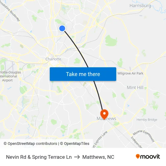Nevin Rd & Spring Terrace Ln to Matthews, NC map