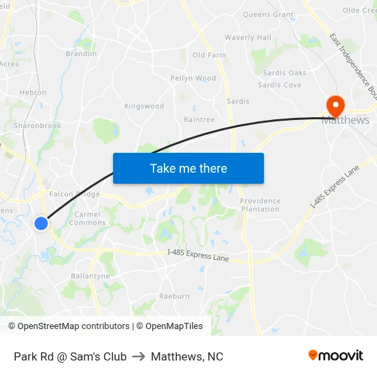 Park Rd @ Sam's Club to Matthews, NC map