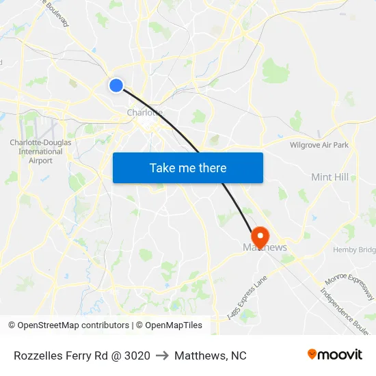 Rozzelles Ferry Rd @ 3020 to Matthews, NC map