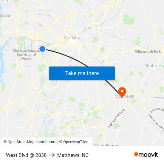 West Blvd @ 2838 to Matthews, NC map