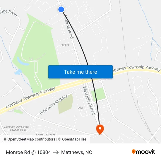 Monroe Rd @ 10804 to Matthews, NC map