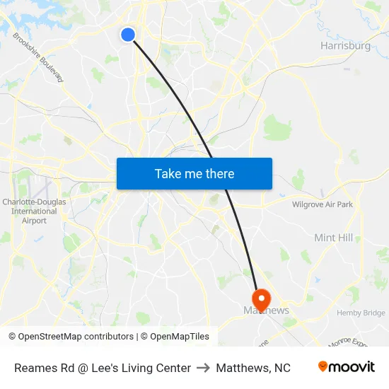 Reames Rd @ Lee's Living Center to Matthews, NC map
