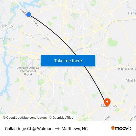 Callabridge Ct @ Walmart to Matthews, NC map