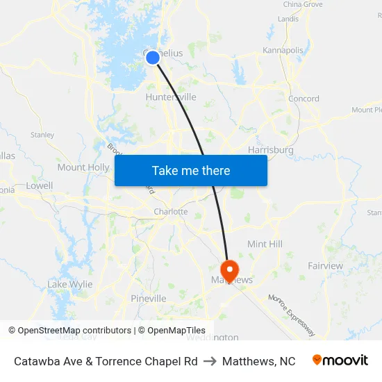 Catawba Ave & Torrence Chapel Rd to Matthews, NC map