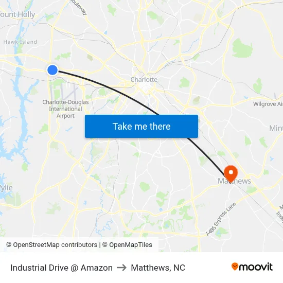 Industrial Drive @ Amazon to Matthews, NC map