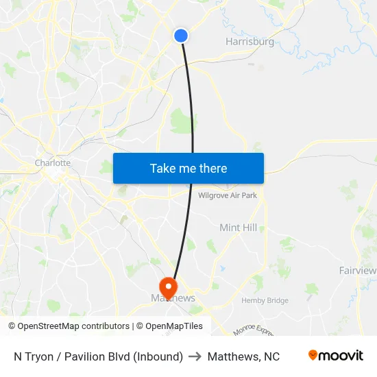N Tryon / Pavilion Blvd (Inbound) to Matthews, NC map