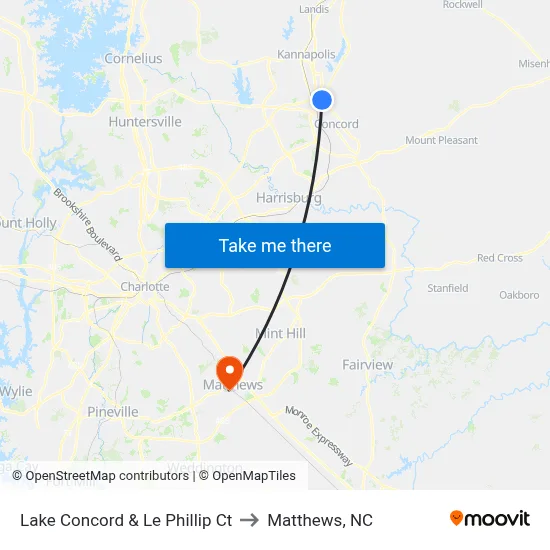 Lake Concord & Le Phillip Ct to Matthews, NC map