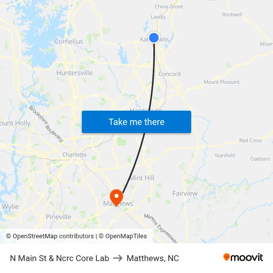 N Main St & Ncrc Core Lab to Matthews, NC map