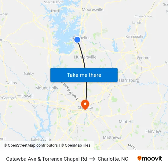 Catawba Ave & Torrence Chapel Rd to Charlotte, NC map