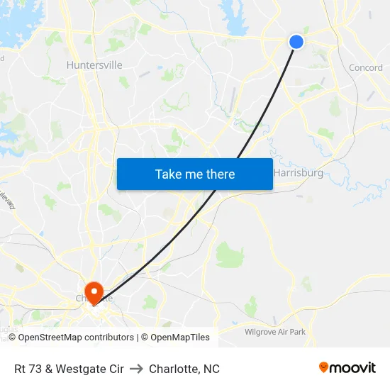 Rt 73 & Westgate Cir to Charlotte, NC map