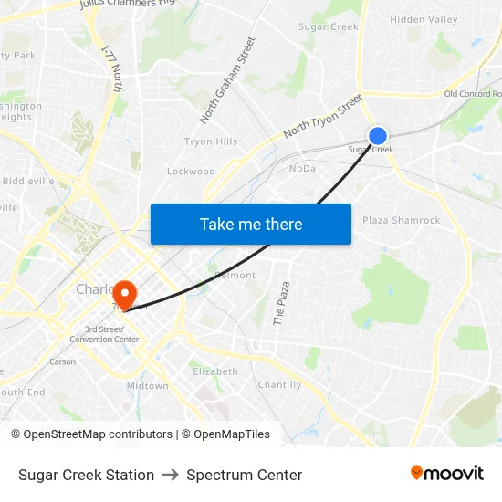 Sugar Creek Station to Spectrum Center map