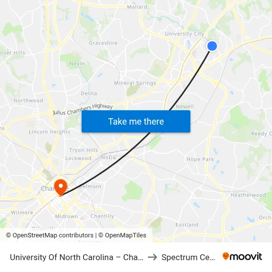 University Of North Carolina – Charlotte to Spectrum Center map