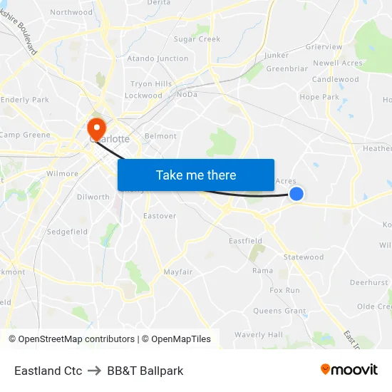 Eastland Ctc to BB&T Ballpark map