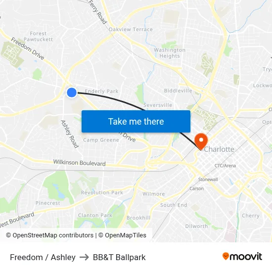 Freedom / Ashley to BB&T Ballpark map