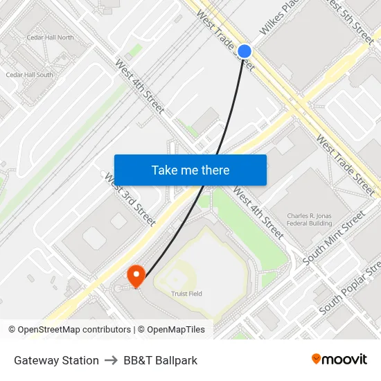 Gateway Station to BB&T Ballpark map