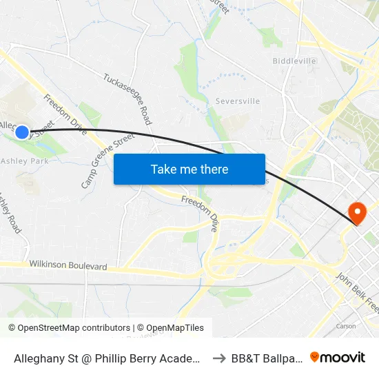 Alleghany St @ Phillip Berry Academy to BB&T Ballpark map