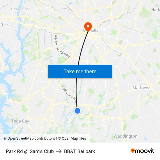 Park Rd @ Sam's Club to BB&T Ballpark map