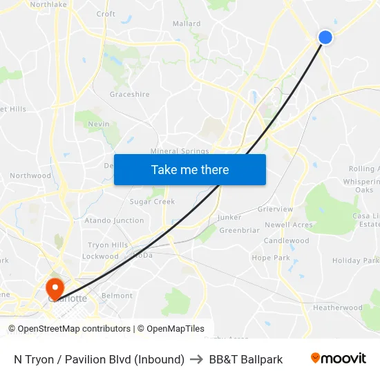 N Tryon / Pavilion Blvd (Inbound) to BB&T Ballpark map