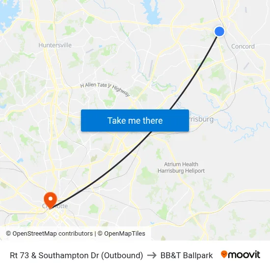 Rt 73 & Southampton Dr (Outbound) to BB&T Ballpark map
