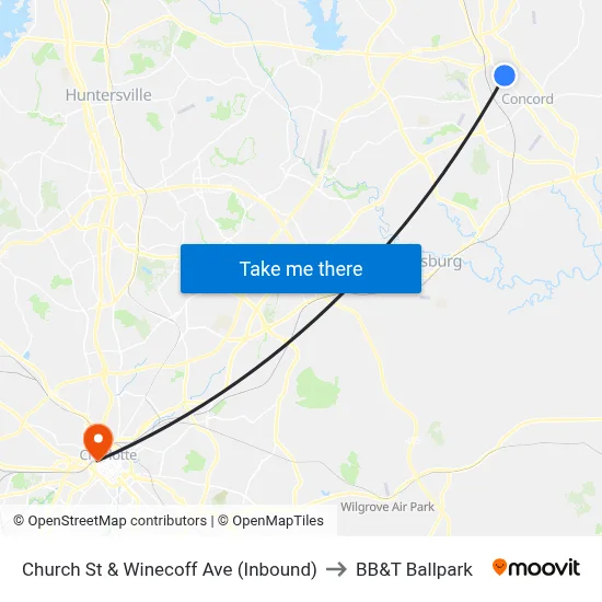 Church St & Winecoff Ave (Inbound) to BB&T Ballpark map