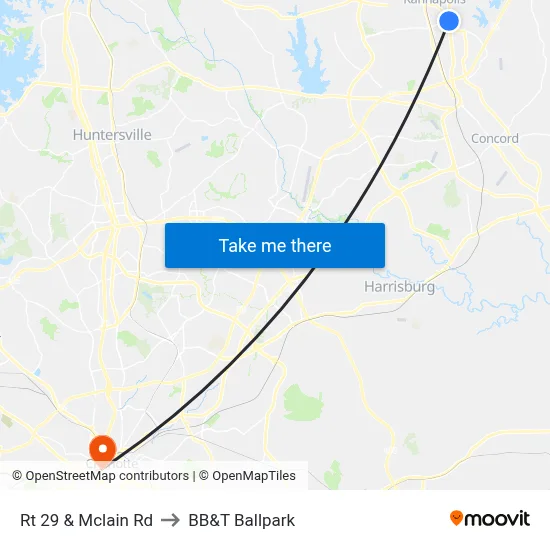 Rt 29 & Mclain Rd to BB&T Ballpark map
