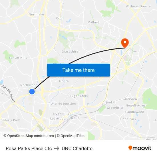 Rosa Parks Place Ctc to UNC Charlotte map