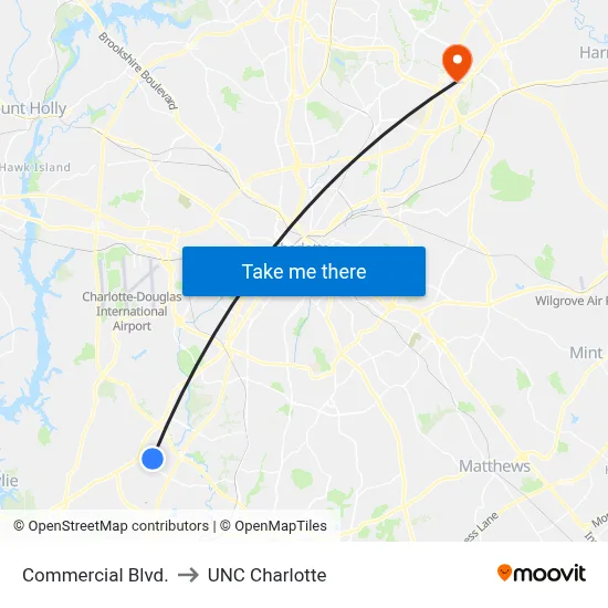 Commercial Blvd. to UNC Charlotte map