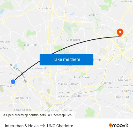 Interurban & Hovis to UNC Charlotte map