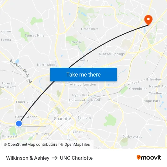 Wilkinson & Ashley to UNC Charlotte map