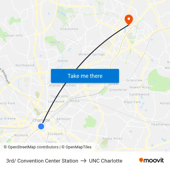 3rd/ Convention Center Station to UNC Charlotte map