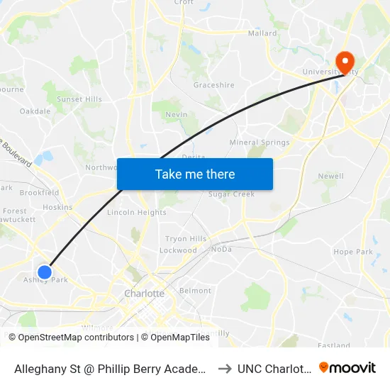 Alleghany St @ Phillip Berry Academy to UNC Charlotte map