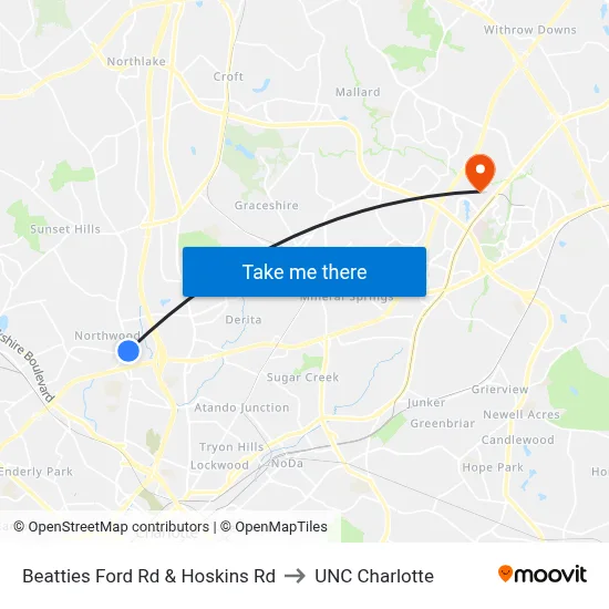 Beatties Ford Rd & Hoskins Rd to UNC Charlotte map