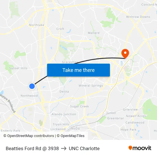 Beatties Ford Rd @ 3938 to UNC Charlotte map