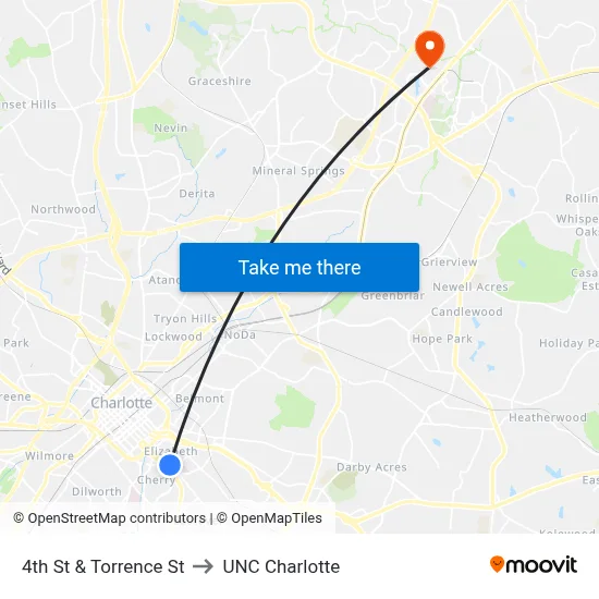 4th St & Torrence St to UNC Charlotte map