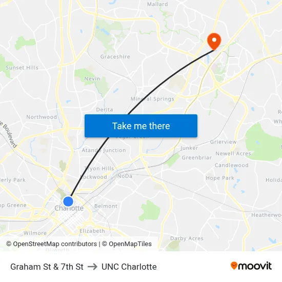 Graham St & 7th St to UNC Charlotte map