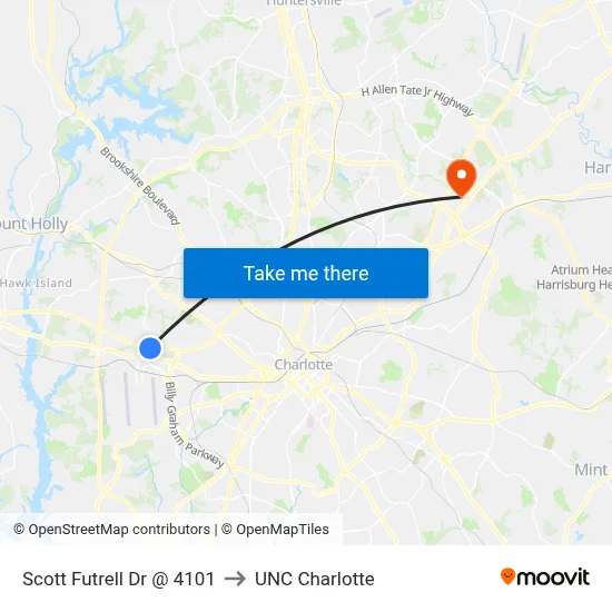 Scott Futrell Dr @ 4101 to UNC Charlotte map