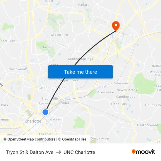 Tryon St & Dalton Ave to UNC Charlotte map
