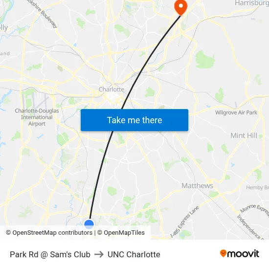 Park Rd @ Sam's Club to UNC Charlotte map