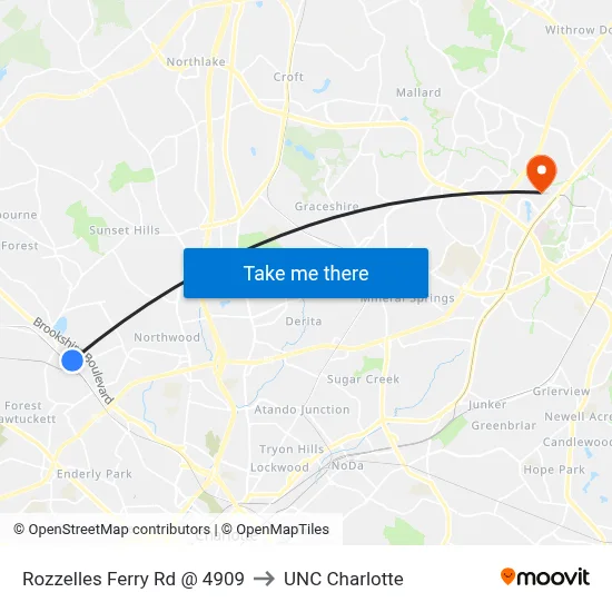 Rozzelles Ferry Rd @ 4909 to UNC Charlotte map