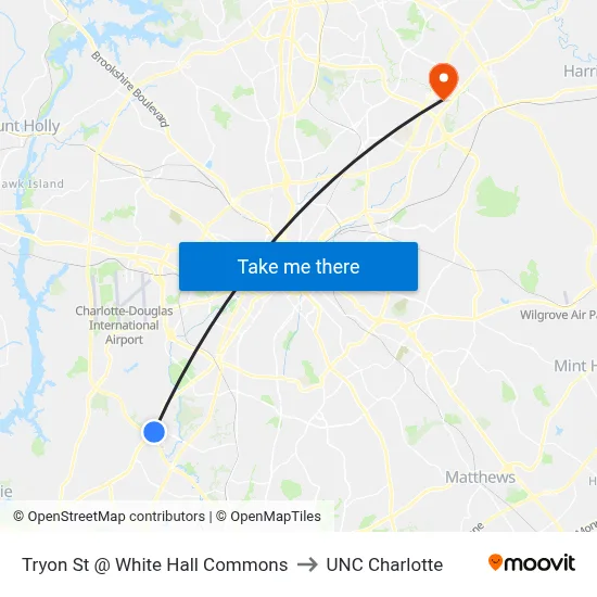 Tryon St @ White Hall Commons to UNC Charlotte map