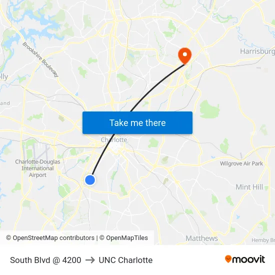 South Blvd @ 4200 to UNC Charlotte map
