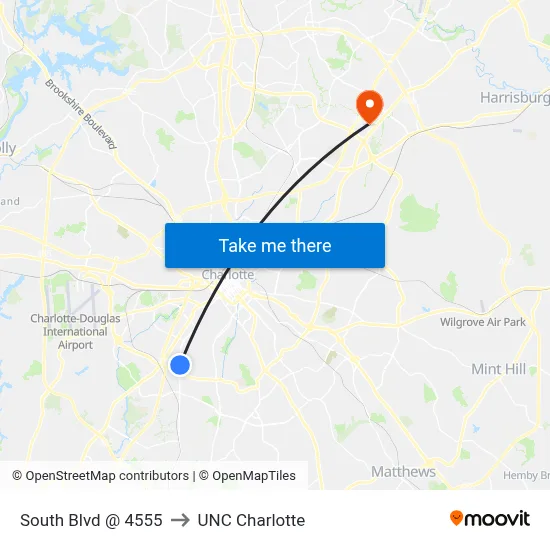 South Blvd @ 4555 to UNC Charlotte map