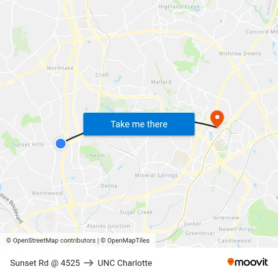 Sunset Rd @ 4525 to UNC Charlotte map