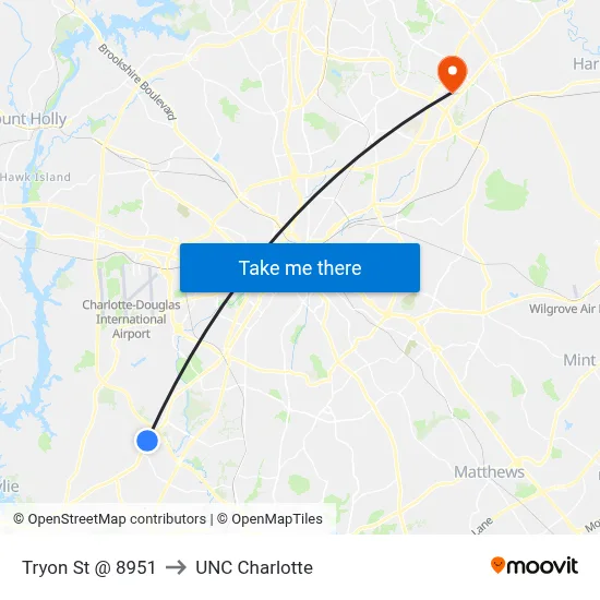 Tryon St @ 8951 to UNC Charlotte map
