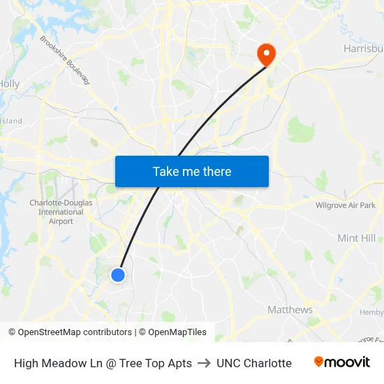 High Meadow Ln @ Tree Top Apts to UNC Charlotte map