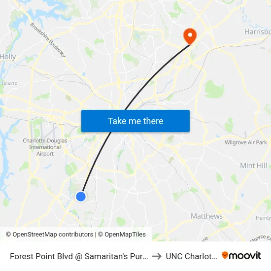 Forest Point Blvd @ Samaritan's Purse to UNC Charlotte map