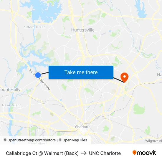 Callabridge Ct @ Walmart (Back) to UNC Charlotte map