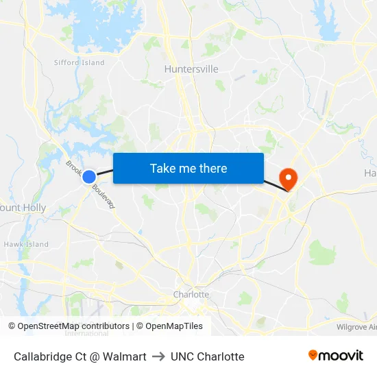 Callabridge Ct @ Walmart to UNC Charlotte map