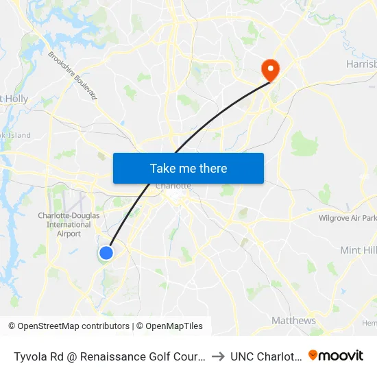 Tyvola Rd @ Renaissance Golf Course to UNC Charlotte map
